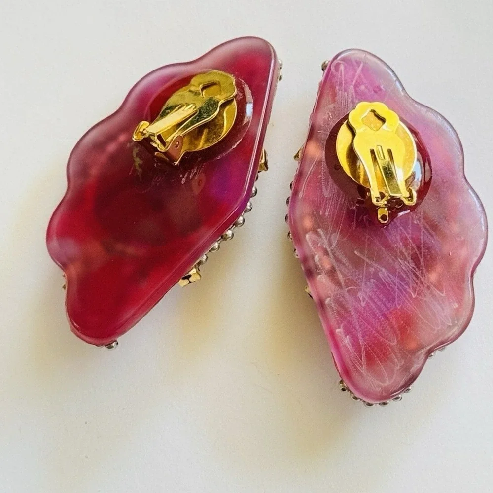 VTG Earrings Austrian Crystal rhinestone Rivoli clip Chunky Sparkly‎ Statement